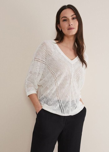 Phase Eight Vera Pointelle Stitch Knitwear White Australia | AM1423786